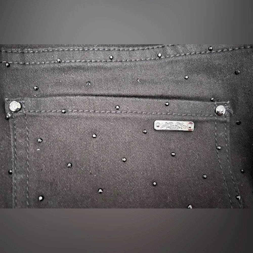 CACHE Black Denim Studded Black Bead/Stud Jean Pants Size 2 - Picture 11 of 12
